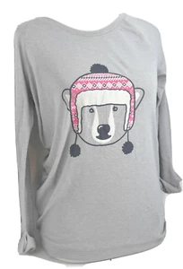 Make + Model Sleep Bear Long Sleeve Shirt Women's Size Small S Grey Poly Blend - Picture 1 of 11