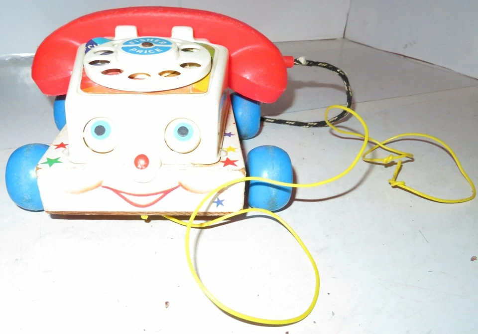 1961 Винтажный FISH PRICE деревянный болтовня телефон тянуть игрушка б/у телефон # 747 США - Изображение 1 из 4