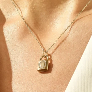 0.20ct Moissanite Women's Lock Necklace 14k Yellow Gold Plated Silver925 - Picture 1 of 6