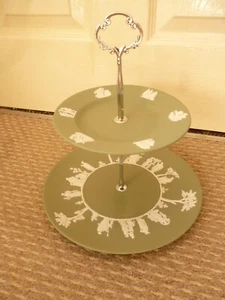 WEDGWOOD GREEN JASPERWARE  2 TIER CAKE STAND - Picture 1 of 1