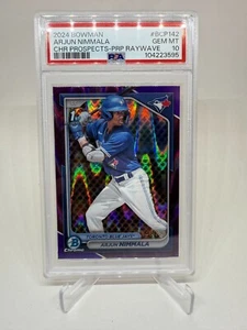 2024 Bowman Arjun Nimmala 1st Bowman cromo púrpura refractor RayWave/250 PSA 10 - Imagen 1 de 2