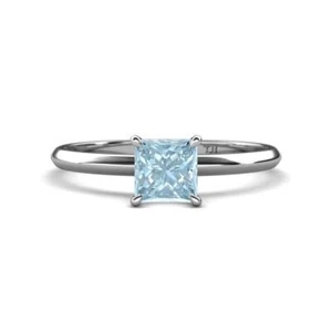 Princess Shape Aquamarine 4 Prong Knife Edge Engagement Ring 14K Gold JP:313400 - Picture 1 of 22