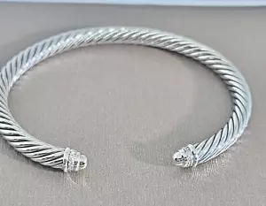Previously used David Yurman Sterling Silver cable 5 mm Diamonds accents SMALL - Picture 1 of 7