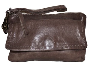 DAY & MOOD Small Gray-Taupe Age-Distressed Leather Slim Wristlet 5 x 7.5 - Picture 1 of 7