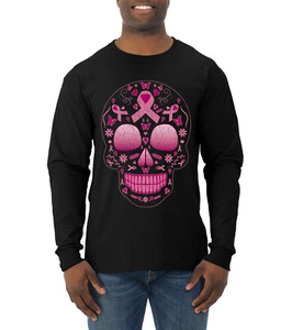 Camisa rosa cáncer de mama calavera azúcar hombre manga larga - Imagen 1 de 5