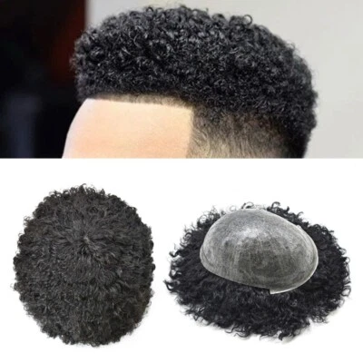 Hair Units for Black Men Afro Kinky Curly Mens Toupee Afro Wave Human Hair Piece - Image 1 of 4