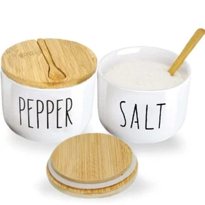 2white Ceramic Salt and Pepper Bowls Salt Cellar With Lid Salt And Pepper Set... - Picture 1 of 6