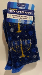 Rite Lite Hanukkah fuzzy cozy slipper socks dreidel themed show size 10 - 13 - Picture 1 of 4