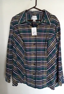 CJ Banks Plus Sz 3X Plaid Shirt Button Up Long Sleeve NEW - Picture 1 of 3