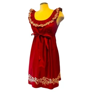 Betsey Johnson Vintage 1980s Ruffle & Embroidered Dress Red US 10 - Bild 1 von 15