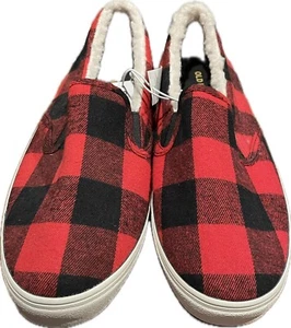 Old Navy Mens 10 Faux Sherpa Lined Buffalo Plaid Fabric Black/Red Cozy Sneakers - Picture 1 of 7