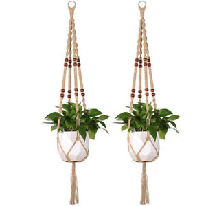 2PCS Macrame Plants Hanger Hanging Planter Basket Jute Rope Vintage Home Garden