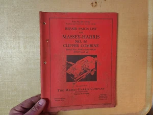 Vintage OEM Shop Repair Parts List Massey Harris No. 50 Clipper Combine 1952 - Foto 1 di 6