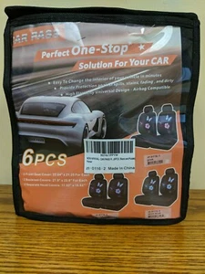 Car Pass 6pc Car Seat Covers, Black w/ purple butterflies & flowers - Picture 1 of 3