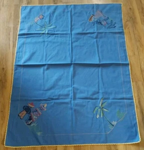 Vintage handbestickte Tischdecke blau Palmen Esel mexikanisch 30x40 - Bild 1 von 7