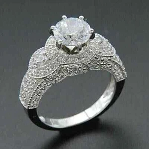 Women's Engagement Ring 2.67Ct Round Lab Created Diamond 14K White Gold Plated - Picture 1 of 9