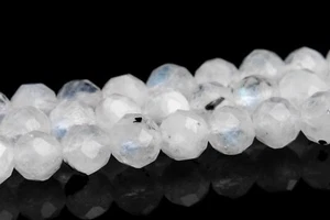 4MM Natural Rainbow Moonstone Tourmaline inclusions Grade A+ Faceted Round Beads - Picture 1 of 4
