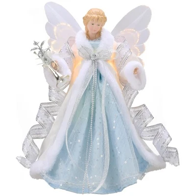 Lighted Christmas Tree Topper Angel with Timer, 12 Inch Blue and Silver Fabri... - Image 1 of 4
