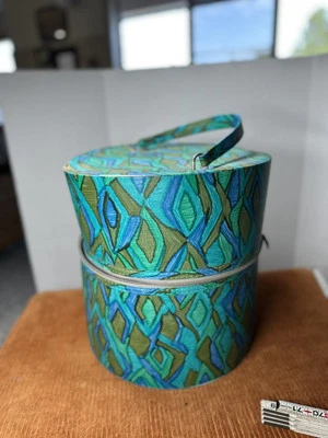 "Estuche de peluca vintage de 13,5"" años 70 mod sombrero caja estuche de viaje con cremallera vinilo psicodélico" Foto 1 de 4