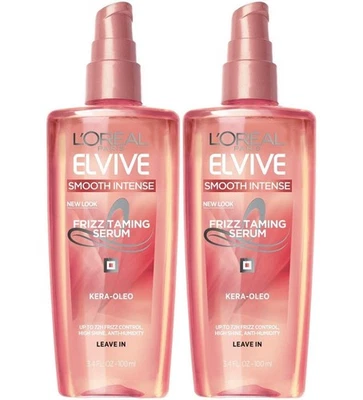 Pack 2 L'oreal Elvive Smooth Intense Frizz Taming Serum Kera Oleo Loreal 3.4 oz - Image 1 of 2