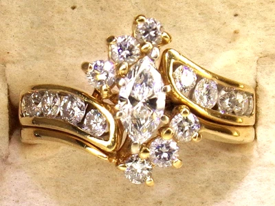 14k Yellow Gold Diamond-1.13 tcw Fine Engagement Wedding Ring Set-Size 8.75 - Image 1 of 4