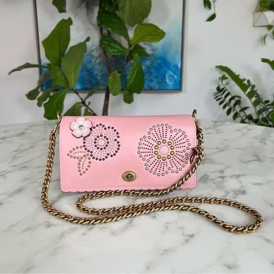 COACH 1941 TEA ROSE DINKY RIVETS CROSSBODY PEONY PINK ANTIQUE GOLD CHAIN 26892 - Image 1 of 4