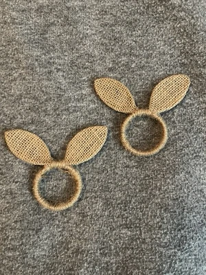 Juego de 16 Anillos Servilleteros OREJAS DE CONEJO Pascua Tela Arpillera Yute Natural Bronceado En Caja Foto 1 de 4