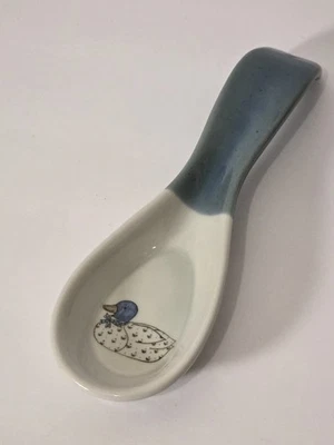 Duck Spoon Rest Ceramic Kitchen Utensil Holder Farmhouse Decor Country Blue - Image 1 of 4