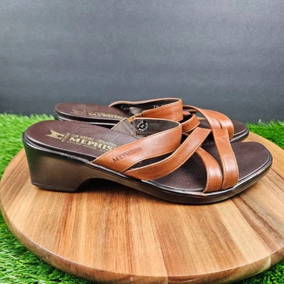 Sandálias tanga Mephisto tiracolo couro marrom feminino UE 39 EUA 9 - Imagem 1 de 4