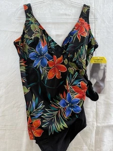 Longitude Bathing Suit Women's 22W Black Floral New With Tags Style 17131 Tropic - Picture 1 of 11