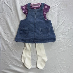 Carter’s Denim Jumper dress 3 Piece Outfit Purple Bodysuit And Tights - Picture 1 of 7