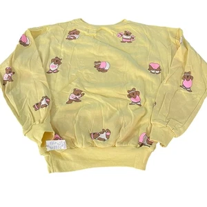 VTG. B.C. Clothing By Jim Benton Sweatshirt Yellow Exercise Bear Print, Size M - Picture 1 of 7