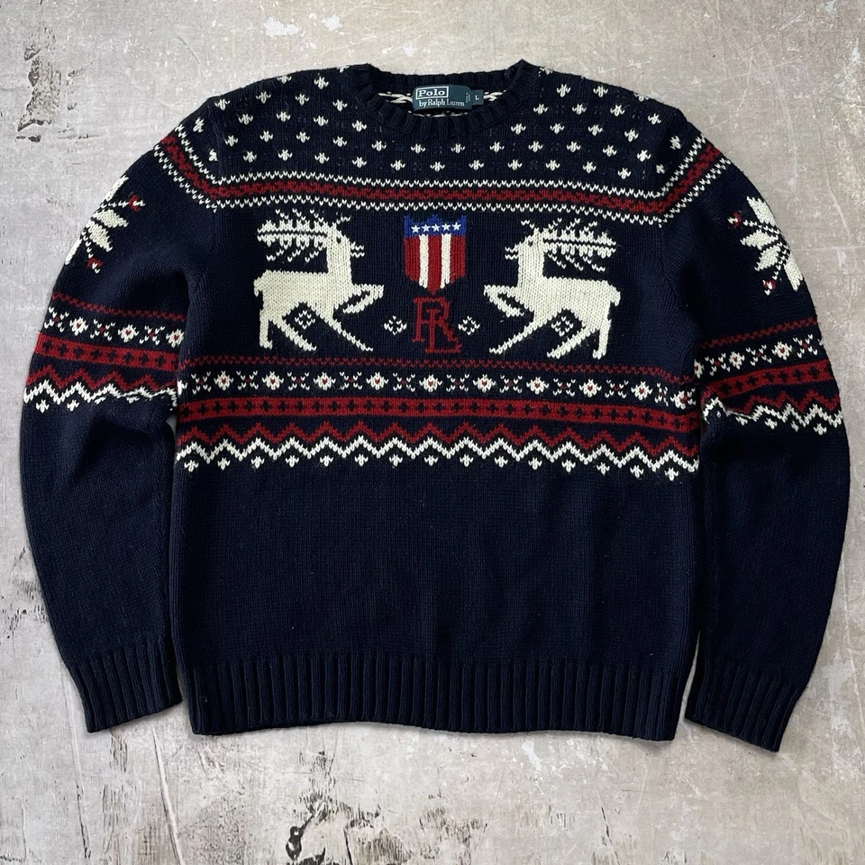 Suéter tejido navidad nórdico escudo reno Polo Ralph Lauren vintage cachemir Foto 1 de 4