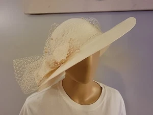 RARE Yvonne LaFleur New Orleans Hat Vintage White Cream With Bow And Netting - Picture 1 of 12