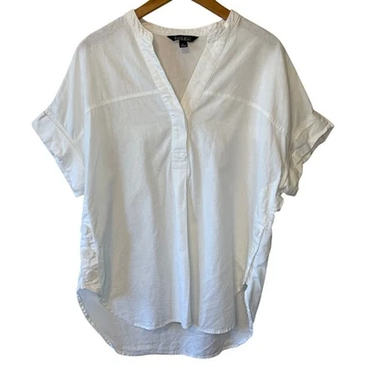 Original Nicole Miller Boho Linen Blend White Short Sleeve Boxy Tunic Large - Image 1 of 4