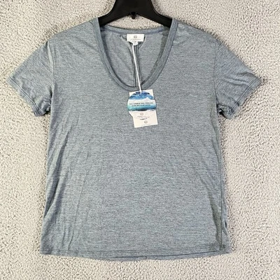 Camisa AG Adriano Goldschmied Mujer Pequeña Azul Tejida Básica Manga Corta $82 NUEVA Foto 1 de 4
