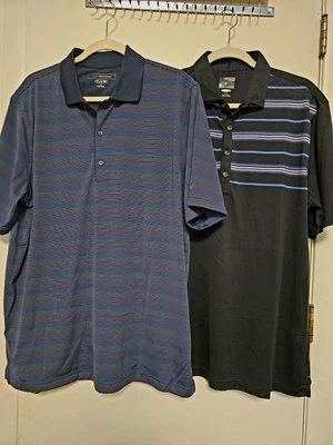 2 camisas de golf Greg Norman Play-Dry a rayas negras/grises/azules/verde/rosa L/grandes para hombre Foto 1 de 4