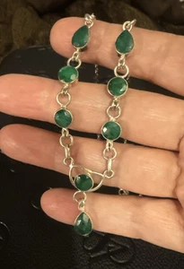 Vintage 925 Sterling Silber Smaragd Edelstein Halskette (verstellbar) - Bild 1 von 11