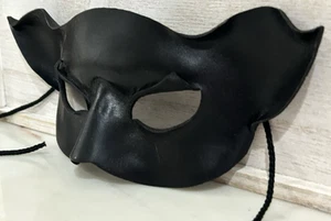 Handgefertigte schwarze Ledermaske Theater Maskerade Drama Kostüm Knick signiert - Bild 1 von 22