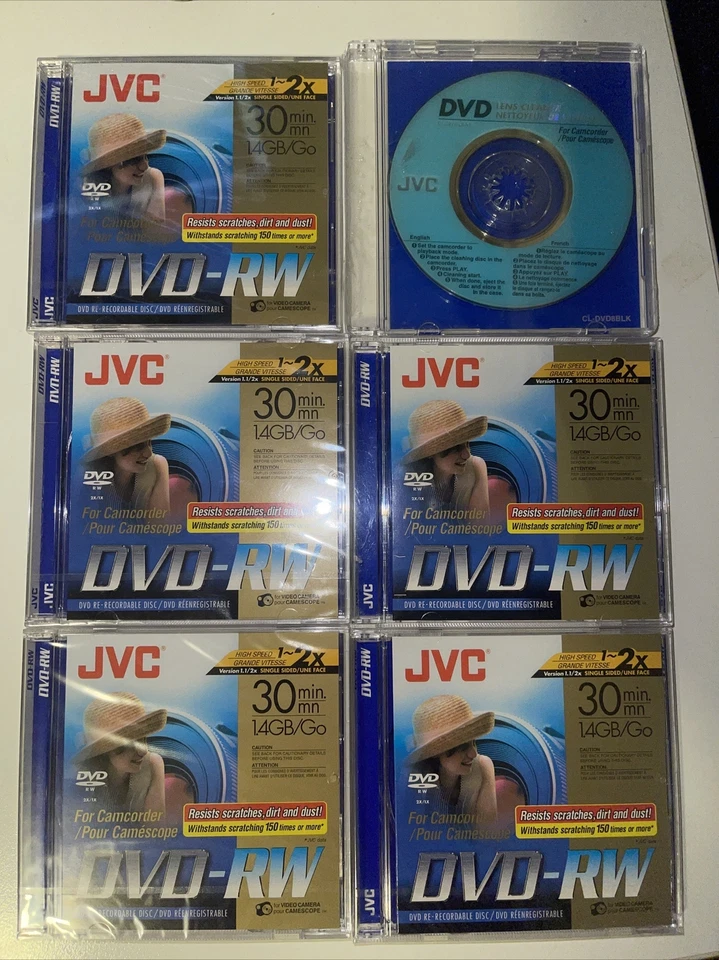 5x JVC 1.4gb DVD-RW AND DVD LENS CLEANER (19a) - Image 1 of 1
