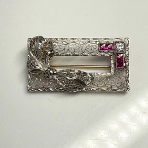 TOP Qualität Antike Art Deco 14K Gold BIRMANISCHER Rubin Diamant Filigran Brosche Anstecknadel - Bild 1 von 9