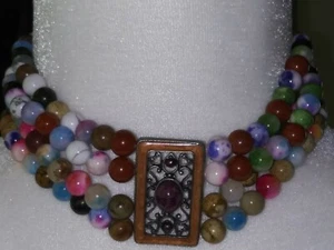 Women Classic HANDMADE DESIGN MIX COLOR 8mm NATURAL Stone BEADED Collar NECKLACE - Picture 1 of 9