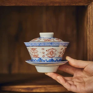 Kreative Gaiwan für Teeterrine mit Deckel Teegeschirr blau und weiß Teezeremonie Tassen - Bild 1 von 7