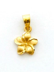 14K Solid Yellow Gold Hawaii Plumeria Flower Pendant 3/8 inches (9 mm) E2766-76 - Picture 1 of 4