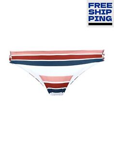 TORI PRAVER SWIMWEAR Bikini Bottom Size M Stripe Pattern Lace Sides