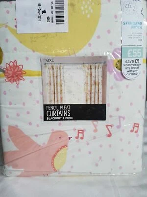 NEXT Pair of Yellow Bird Song Blackout Pencil Pleat Curtains 168(W)x137(L)cm - Image 1 of 3