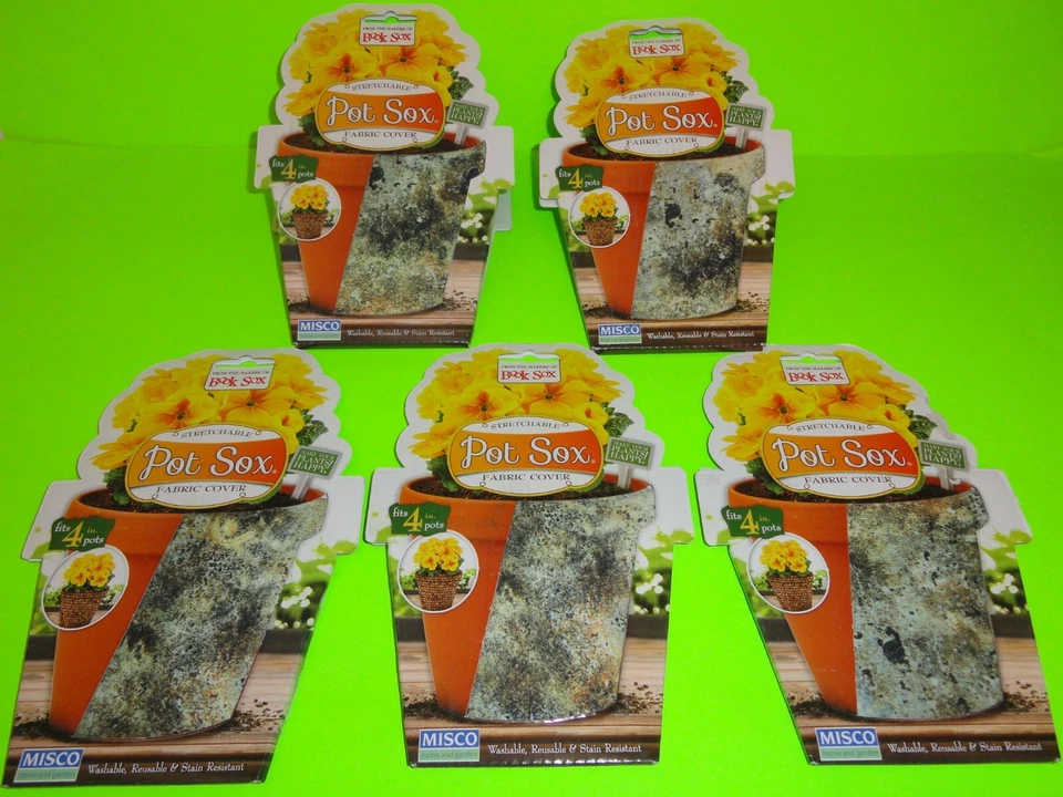 4 Pot Sox Fits 4" Flower Pots Stone Mosaic Wicker Stretchable Fabric Plant Cover