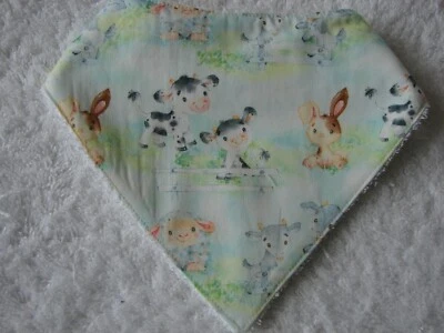 Farm Animals Green Bandana Dribble Bibs Cotton Front Towelling Back Handmade - image 1 of 2