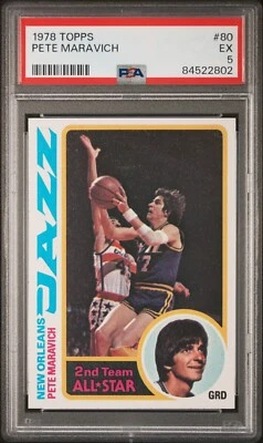 PSA 5 EX 1978 TOPPS PETE MARAVICH #80 JAZZ HOF 22802 SD201 CENTERED - Image 1 of 2