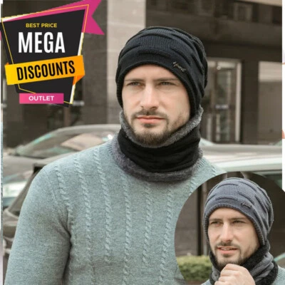 LA FERANI Winter Schlauchschal Herren Set mit Mütze Schal Herren Damen Motorrad schwarz